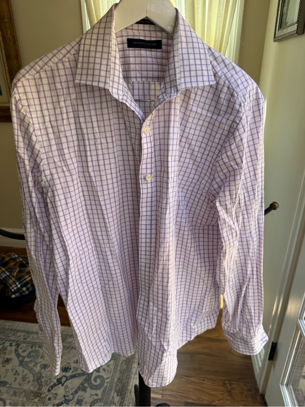 Tommy Hilfiger Men’s Pink Check Dress Shirt Slim Fit Stretch Large 16.5 34/45